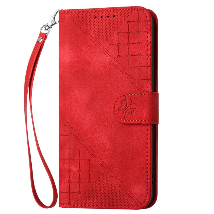 Funda de Cuero Huawei Enjoy 20 Se 4G con Diseño de Mariposa En Relieve y Cordón (Rojo)