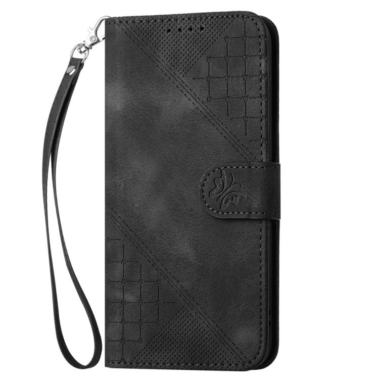 Funda de Cuero Huawei Enjoy 70 Nova Y72 con Diseño Mariposa en Relieve y Cordón (Negro)