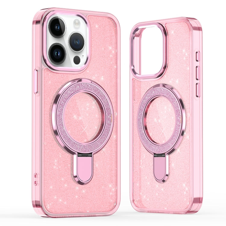 Funda para Teléfono Magsafe con Soporte de Anillo Purpurina para iPhone 15 Pro Max (Rosa)