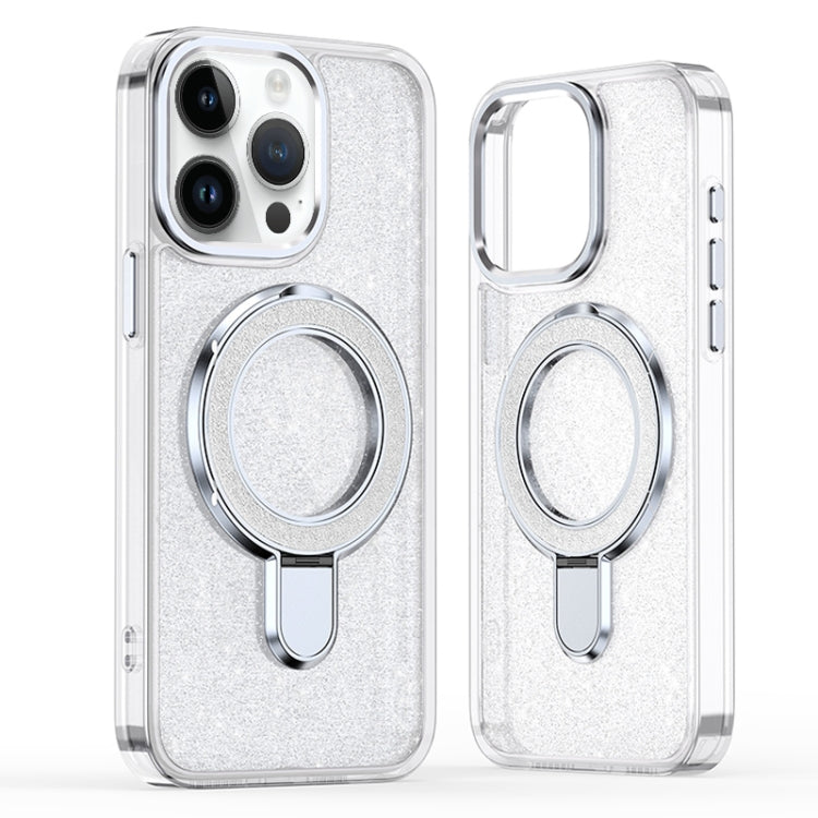 Funda para Teléfono con Soporte de Anillo Purpurina Magsafe para iPhone 15 Pro Max (Blanca)