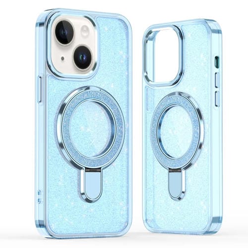 Funda para Teléfono Magsafe con Soporte de Anillo Purpurina para iPhone 14 Plus (Azul)