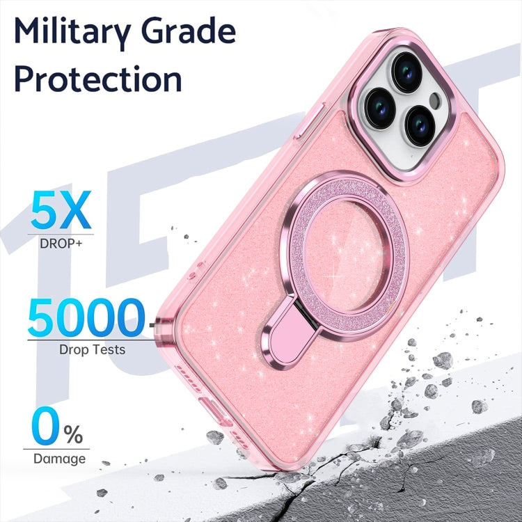Funda para Teléfono Apple iPhone 12/12 Pro con Soporte de Anillo y Purpurina Magsafe (Morado)