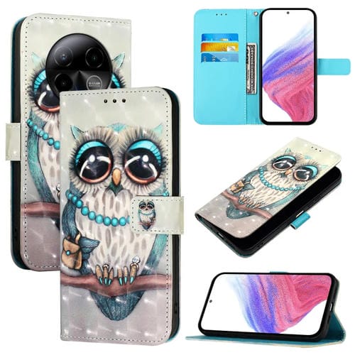 Funda de Cuero con Tapa Horizontal y Pintura 3D para Blu Bold K50 (Búho Gris)