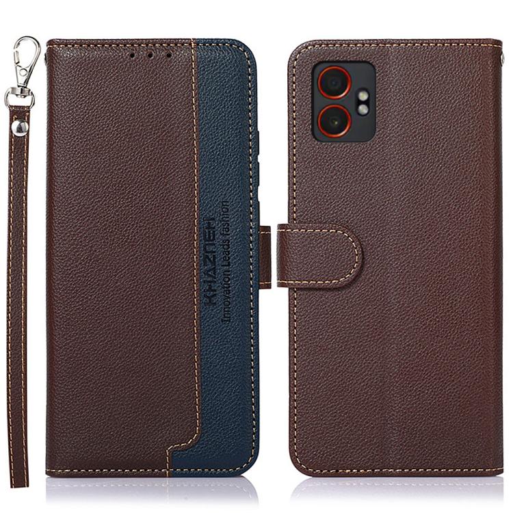 Funda de cuero con textura de lichi KHAZNEH RFID para Samsung Galaxy XCover7 Pro (marrón)