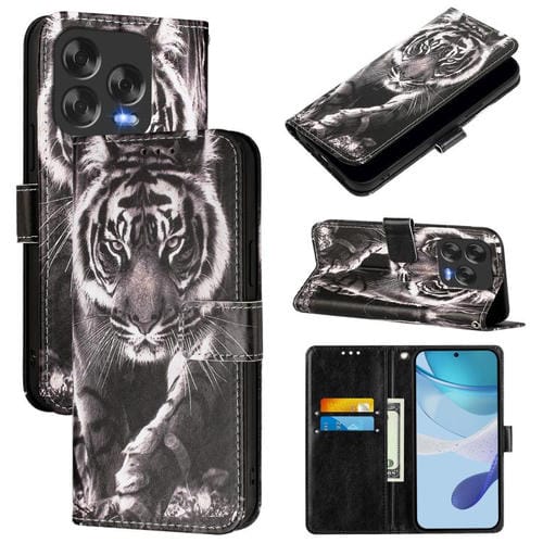 Funda de Cuero para ZTE Blade V70 con Diseño Tigre Blanco y Negro