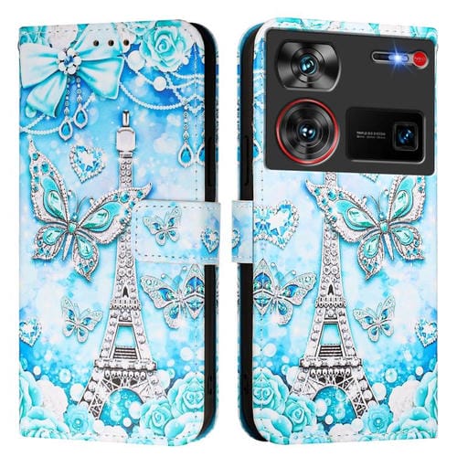 Funda de Cuero para ZTE Nubia Z60 Ultra Diseño Mariposa en Forma de Torre (Liso)