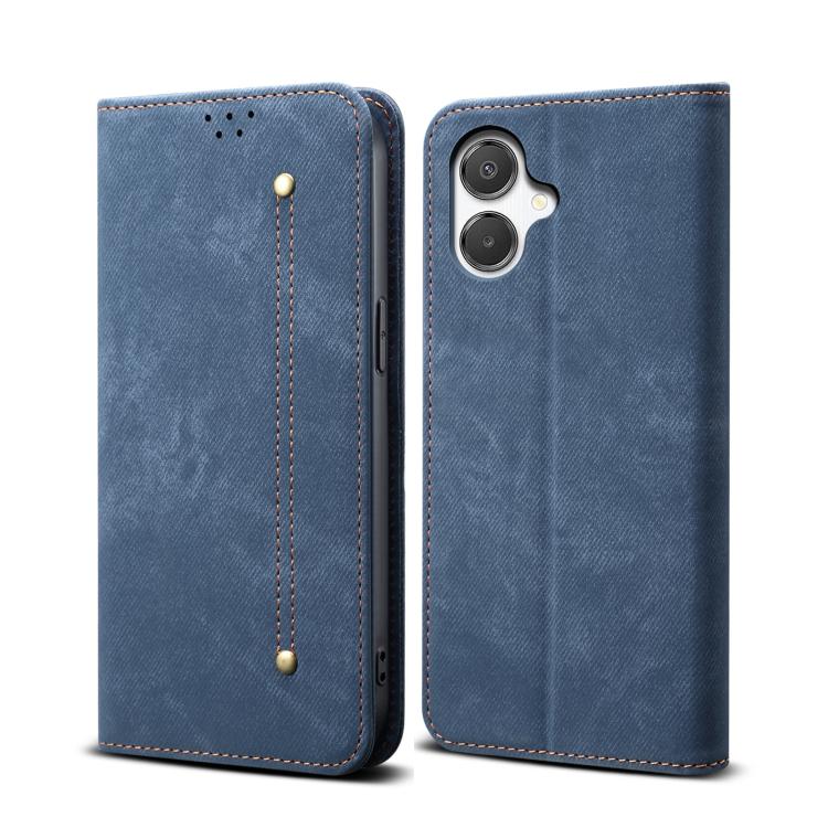 Funda de cuero con tapa horizontal y textura vaquera para Samsung Galaxy A07 4G (azul)