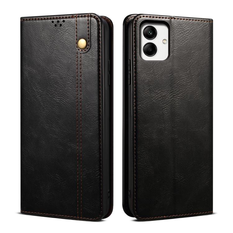 Funda de cuero con textura Crazy Horse y cera de aceite para Samsung Galaxy A07 4G (negra)