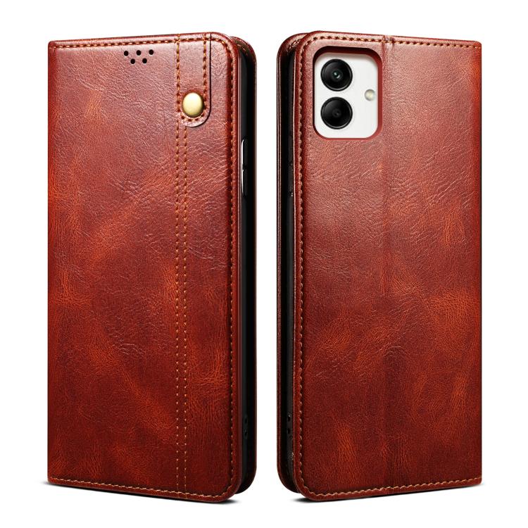Funda de cuero con textura Crazy Horse y cera de aceite para Samsung Galaxy A07 4G (marrón)