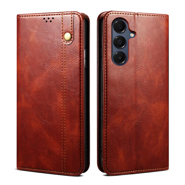 Funda de cuero con textura Crazy Horse y cera de aceite para Samsung Galaxy A17 5G (marrón)