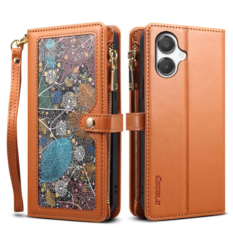 Funda de cuero RFID con cremallera y cordón ESEBLE Star Series para Samsung Galaxy A07 4G (marrón)