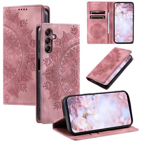 Funda de cuero magnético con relieve Totem para Samsung Galaxy A17 5G (oro rosa)