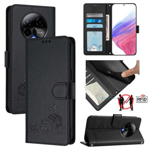Funda de Cuero RFID Blu Bold K50 con Relieve de Rata y Gato y Cordón (Negro)