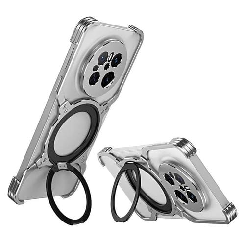 Funda de Metal con Soporte Magsafe y Brazo Mecánico para Huawei Mate 70 (Plateada)