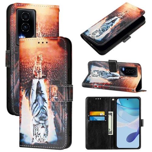 Funda de Cuero para Teléfono For Honor GT con Diseño de Gatos y Tigres (Color Liso)