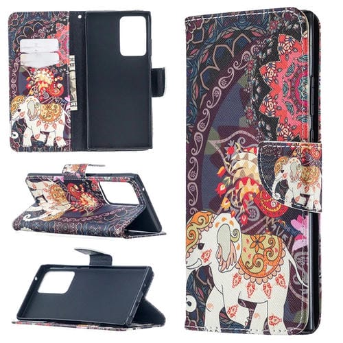 Estuche para Samsung Galaxy Note20 Cuero Tapa Horizontal Soporte Ranuras Tarjetas Billetera (Flores y Elefante)