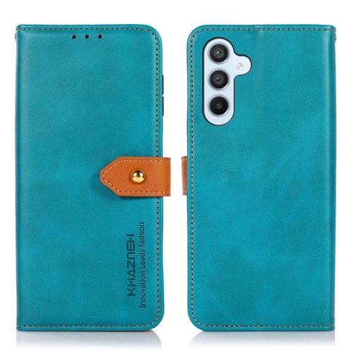 Funda de piel de vacuno bicolor KHAZNEH para Samsung Galaxy A17 5G (azul)