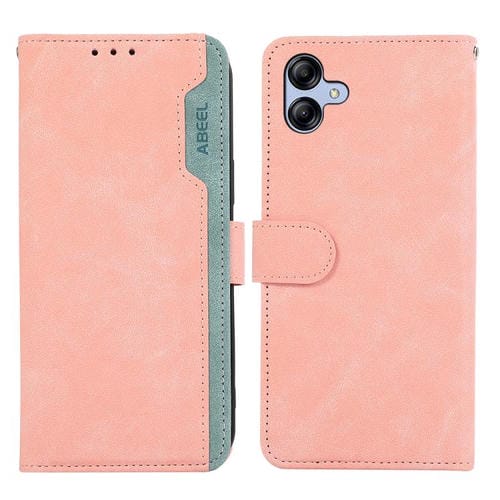 Funda de cuero magnética con bloqueo de color ABEEL para Samsung Galaxy A07 5G (rosa-cian)