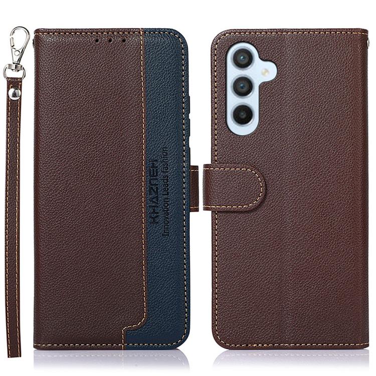 Funda de cuero con textura de lichi KHAZNEH RFID para Samsung Galaxy A17 5G (marrón)