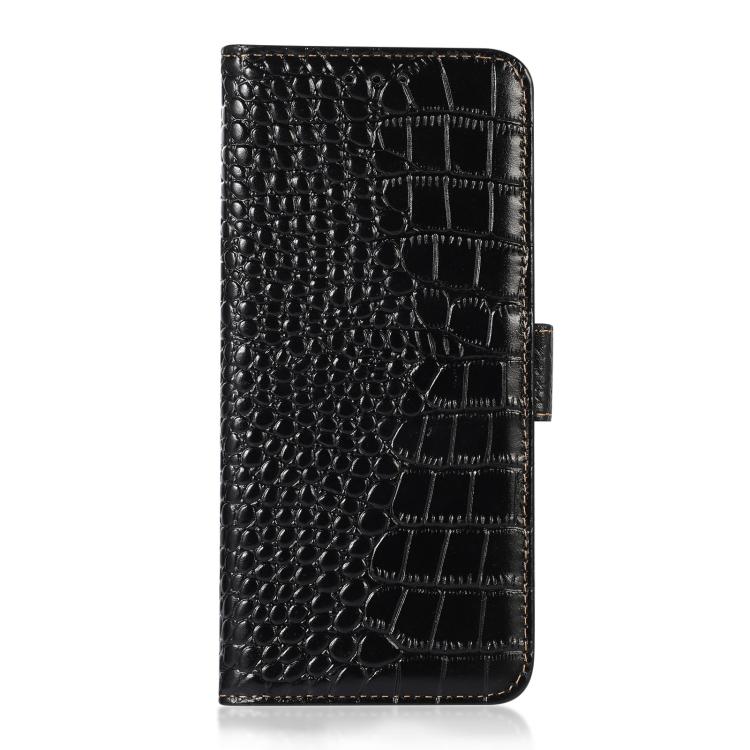 Funda de piel de vacuno con capa superior de cocodrilo para Samsung Galaxy A17 5G (negra)