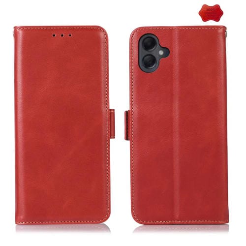 Funda magnética de cuero genuino con textura Crazy Horse RFID para Samsung Galaxy A07 5G (roja)