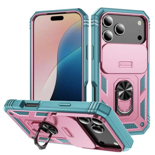 Funda deslizante de TPU + PC con soporte para iPhone 17 Pro Max (rosa y verde)