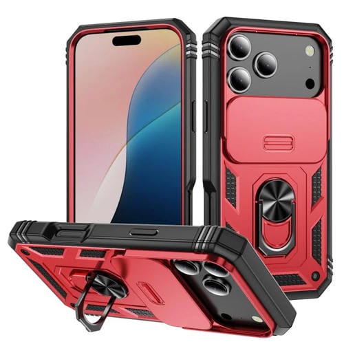 Funda deslizante de TPU + PC con soporte para iPhone 17 Pro Max (rojo y negro)