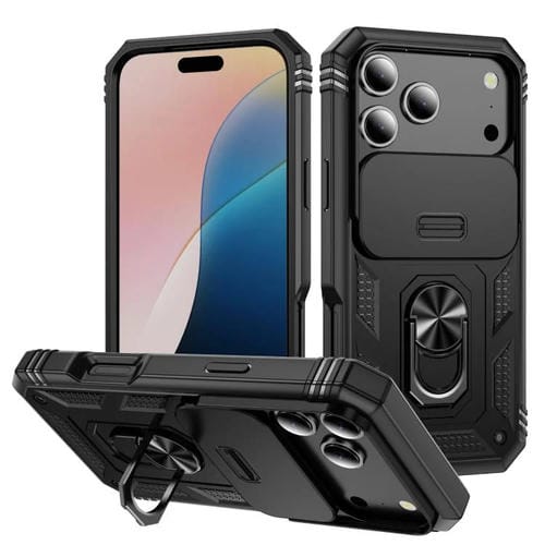 Funda deslizante de TPU + PC con soporte para iPhone 17 Pro (negro)