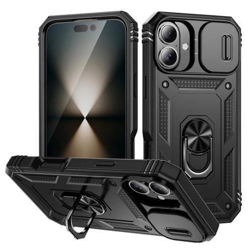 Funda deslizante de TPU + PC con soporte para iPhone 17 (negro)