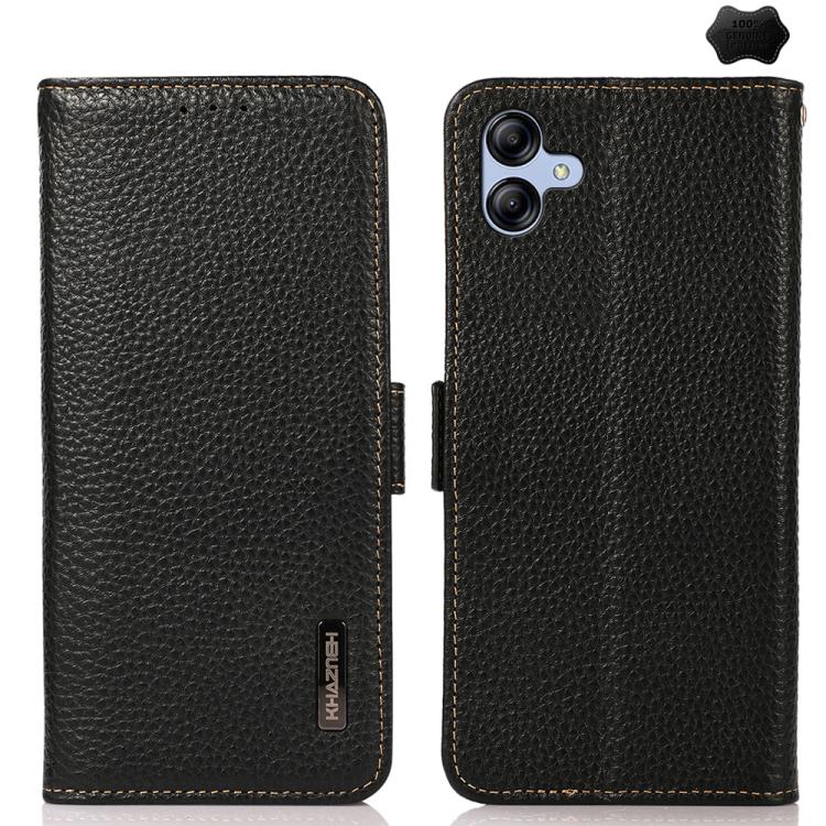 Funda de cuero genuino KHAZNEH con imán lateral RFID para Samsung Galaxy A07 5G (negro)