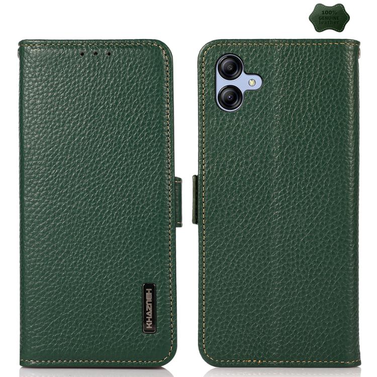 Funda de cuero genuino KHAZNEH con imán lateral RFID para Samsung Galaxy A07 5G (verde)