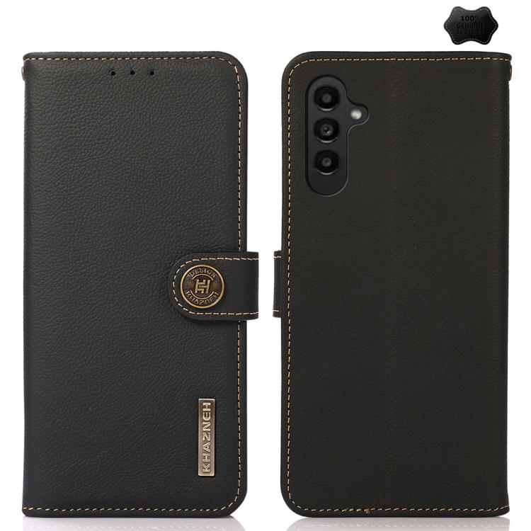 Funda de cuero genuino KHAZNEH Custer RFID para Samsung Galaxy A17 5G (negra)