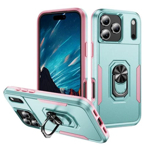 Funda Pioneer Armor de PC y TPU resistente con soporte para iPhone 17 Pro Max (verde y rosa)