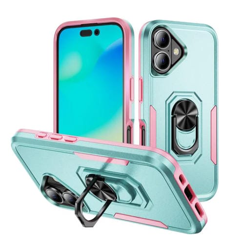 Funda Pioneer Armor de PC y TPU resistente para iPhone 17 con soporte (verde y rosa)
