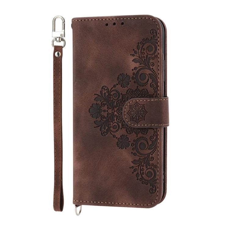 Funda de cuero con relieve de flores para Redmi K80/K80 Pro (marrón)