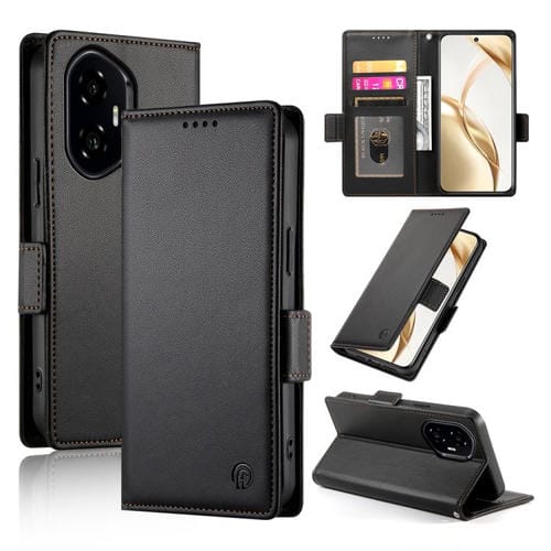 Funda de Cuero Esmerilado con Hebilla Lateral Magnética para Honor 300 Pro y 300 Ultra (Negro)