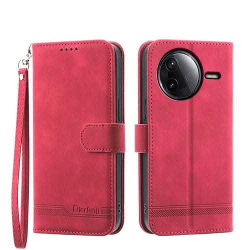 Funda híbrida de TPU y cuero sintético Dierfeng Dream Line para Redmi K80/K80 Pro (roja)