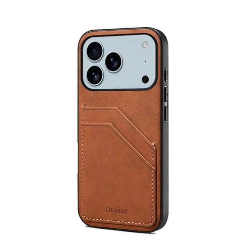 Funda trasera de PU Denior D09 para iPhone 17 Pro con ranura para dos tarjetas (marrón)