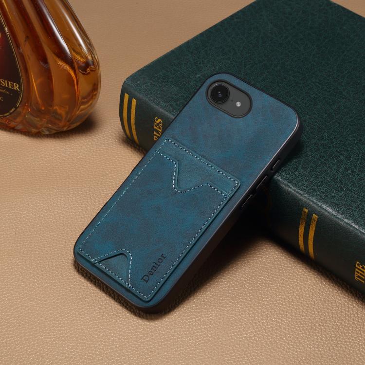 Funda Trasera Denior D06 para iPhone 16E con Ranura para Tarjeta y Soporte (Azul)
