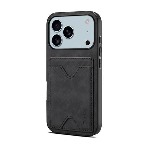Funda trasera de PU Denior D06 para iPhone 17 Pro Max con ranura para tarjetas (negra)