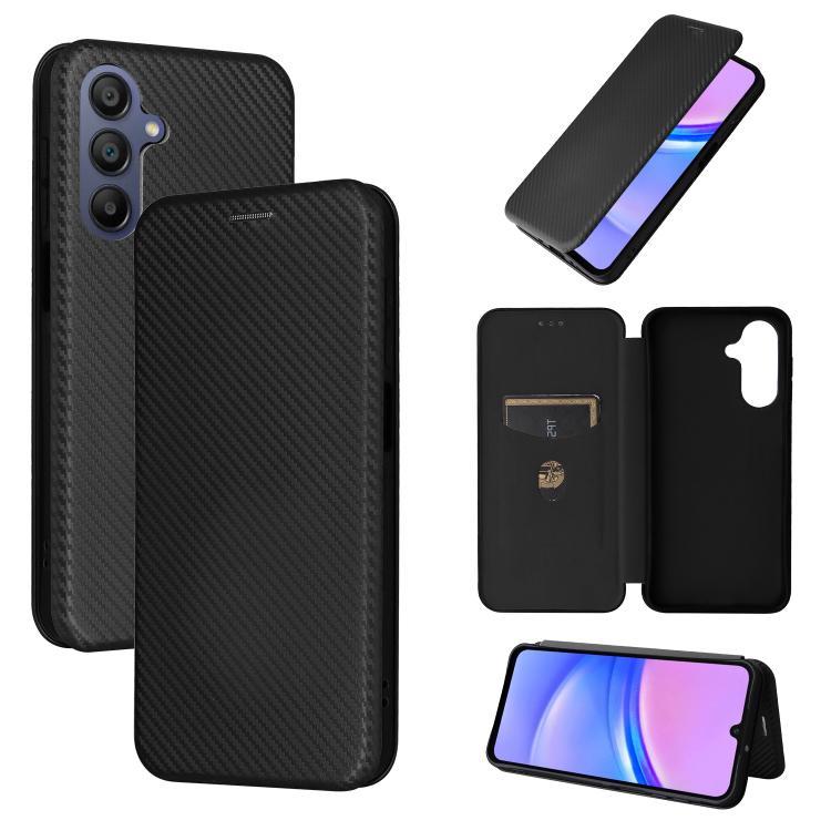 Funda de cuero con textura de fibra de carbono para Samsung Galaxy A17 5G (negro)