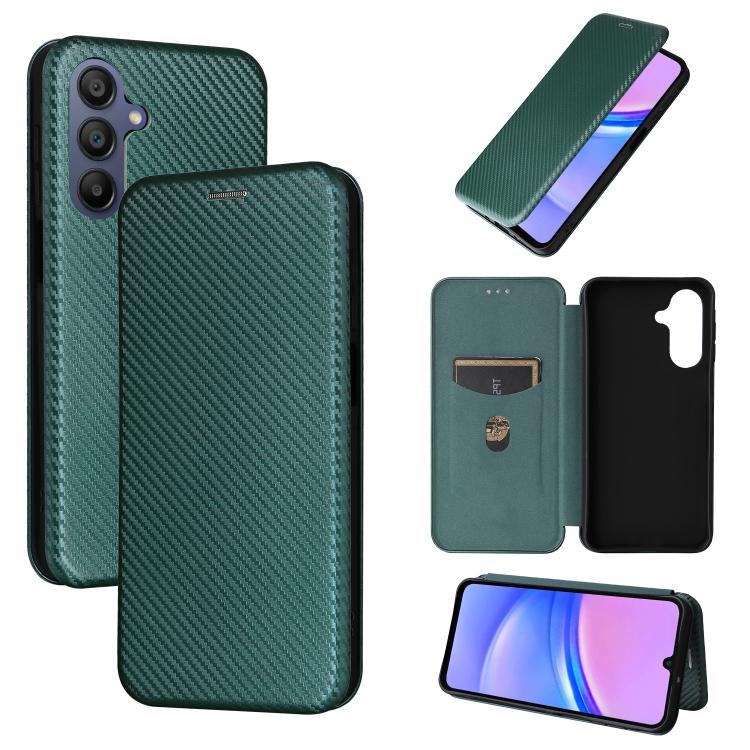 Funda de cuero con textura de fibra de carbono para Samsung Galaxy A17 5G (verde)