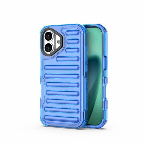 Funda híbrida de TPU y PC con airbag de alta transparencia para iPhone 17 (azul transparente)