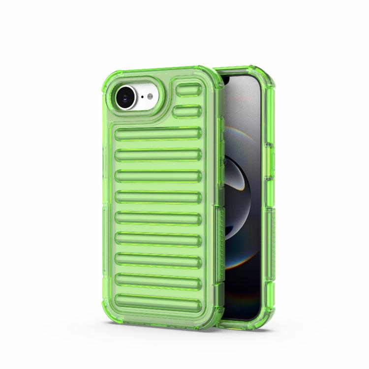 Funda híbrida de TPU y PC con airbag de alta transparencia para iPhone 16e (verde transparente)