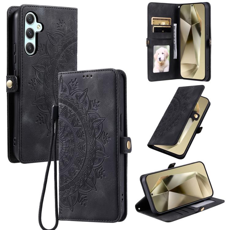 Funda de piel con relieve Totem para Samsung Galaxy S25 FE 5G (negra)