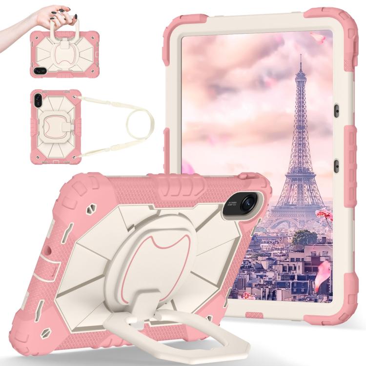 Funda híbrida de silicona con diseño de robot para Xiaomi Redmi Pad 2 11 2025 (color oro rosa y beige)