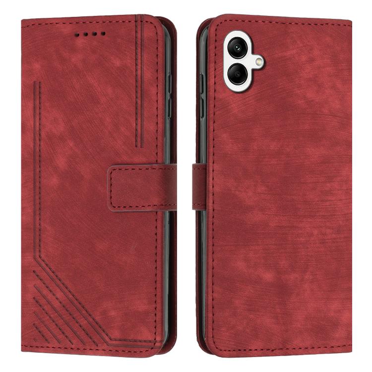 Funda de piel con estampado de rayas y cordĂłn para Samsung Galaxy A07 4G (roja)