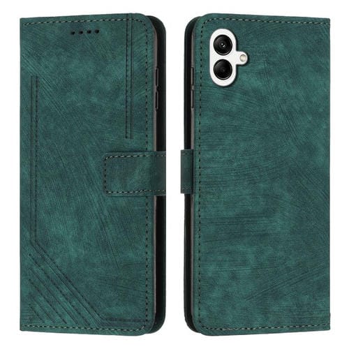 Funda de piel con estampado de rayas y cordón para Samsung Galaxy A07 4G (verde)