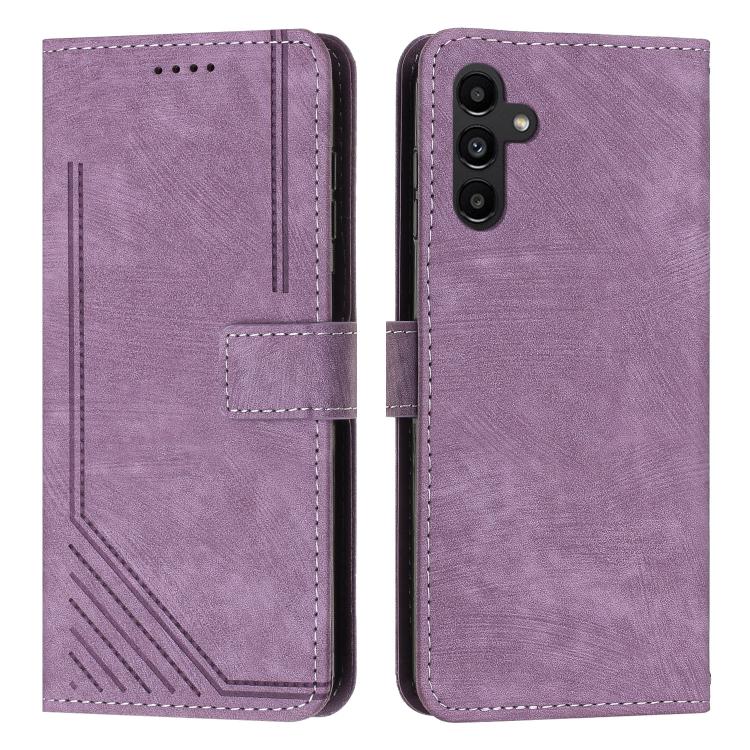Funda de piel con estampado de rayas y cordĂłn para Samsung Galaxy A17/A26 5G (morado)