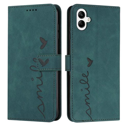 Funda de piel con diseño de corazón en relieve y cordón largo para Samsung Galaxy A07 4G (verde)